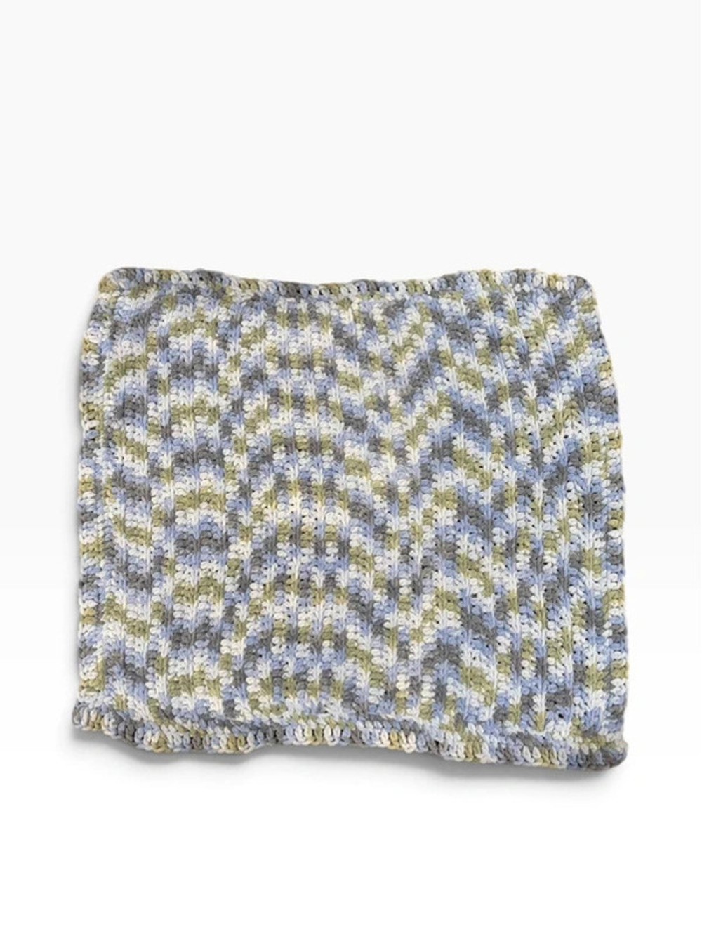 Handmade Crochet Baby Blanket Blue Green White Gray 34” x 37”